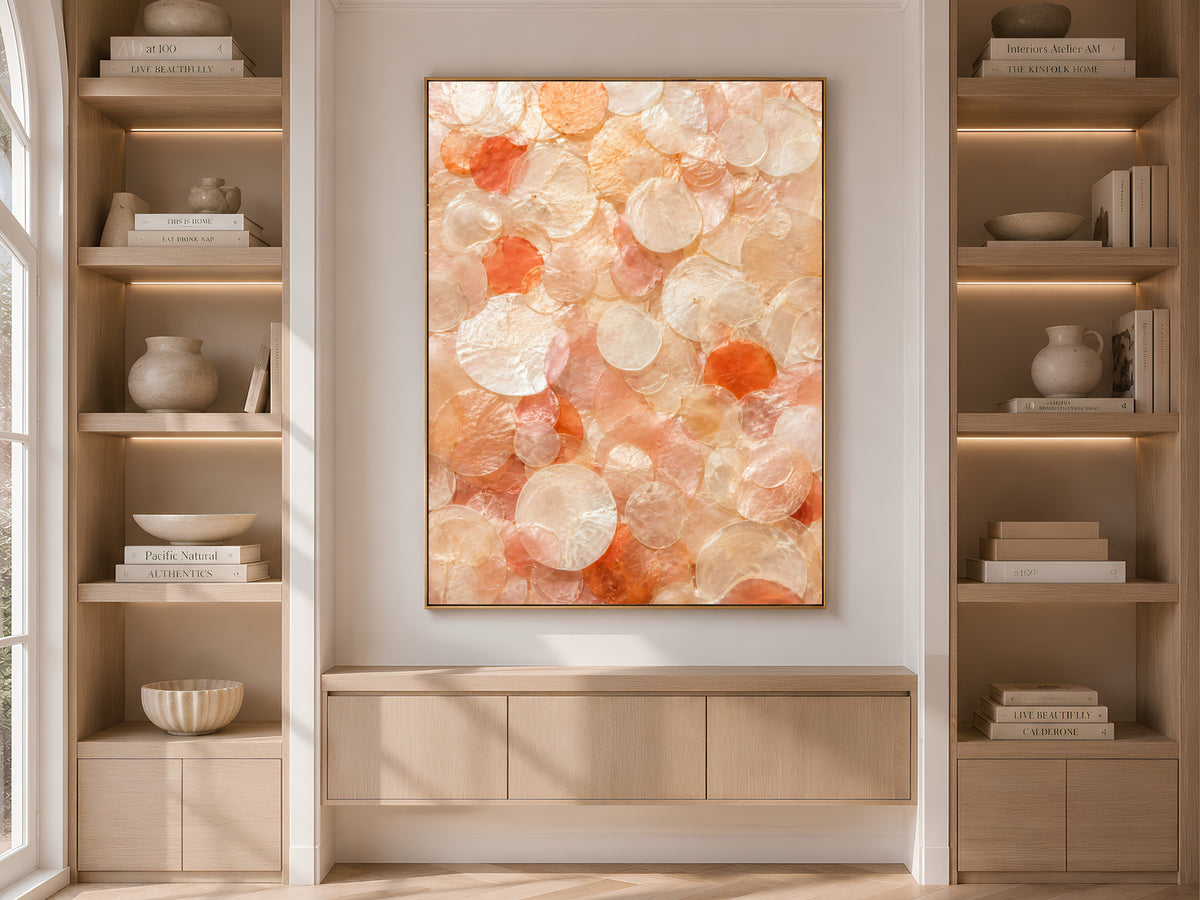 Terracotta Coral Capiz Shell Wall Art, Warm Orange Ombre Print - Digital Downlaod