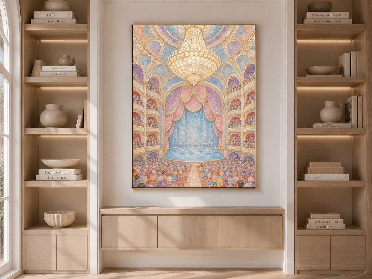 Pastel Ballet Theater Wall Art, Whimsical Mosaic Opera House Print - Digital Download
