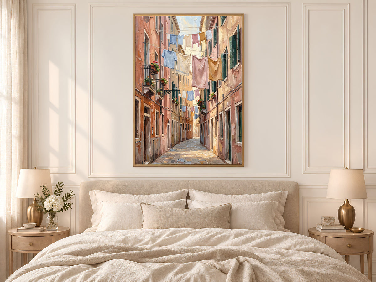 European Alleyway Wall Art, Impasto Oil Painting Print - Digital Download