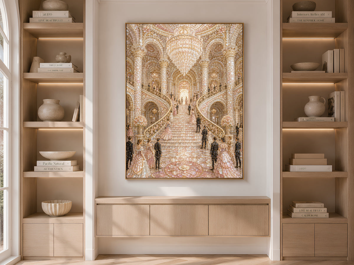 Pastel Palace Ballroom Wall Art, Whimsical Mosaic Staircase Print - Digital Download