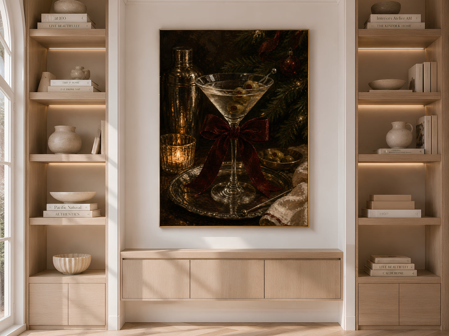 Christmas Martini Wall Art, Holiday Cocktail Oil Painting Print - Digital Downlaod