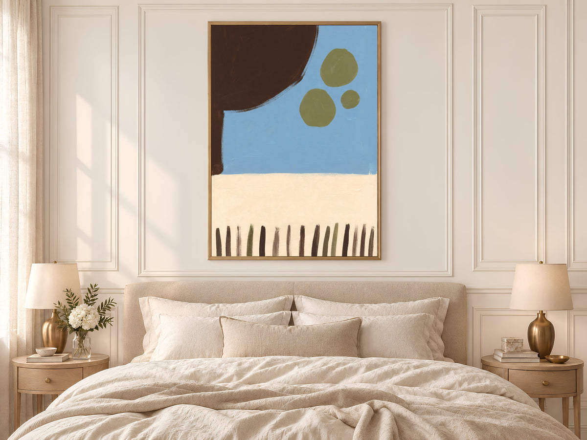 Blue and Brown Abstract Wall Art, Mid Century Modern Organic Shapes Print - Digital Download
