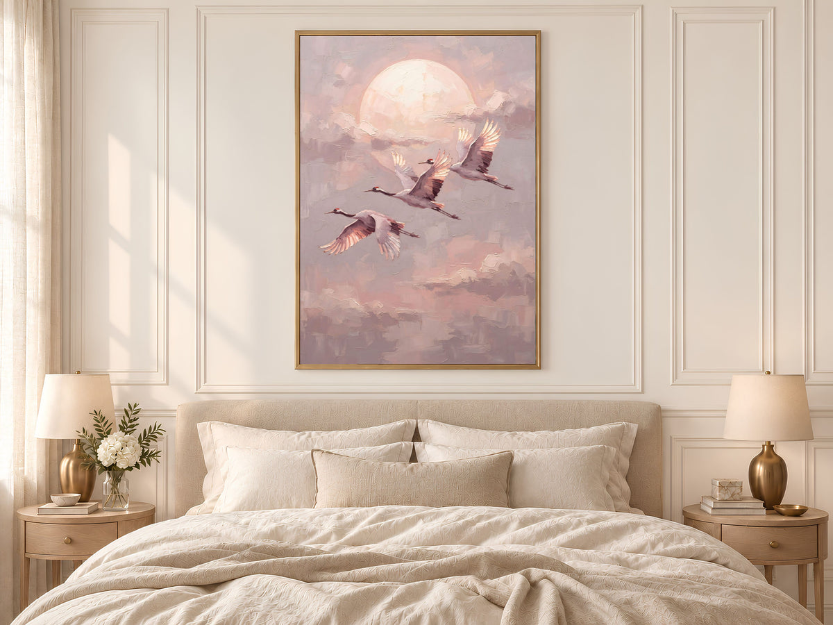 Japanese Crane Wall Art, Impasto Oil Painting Print - Digital Download