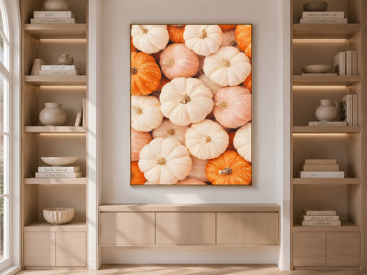 Blush Pink Pumpkin Patch Wall Art, Pastel Fall Print - Digital Download