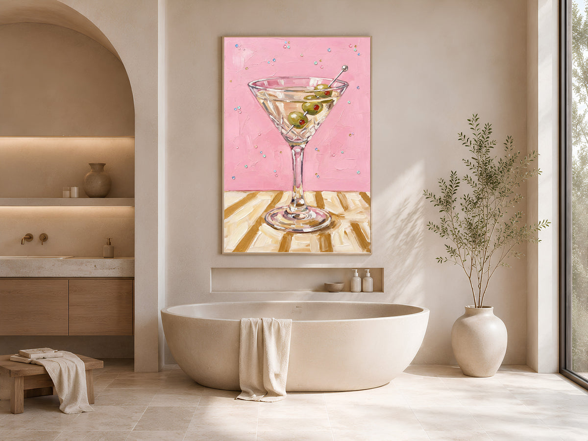 Martini Wall Art, Pink Cocktail Oil Painting Print - Digital Download