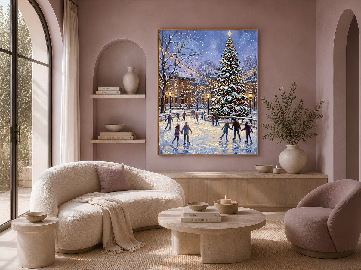 Christmas Ice Skating Print, NYC Christmas Wall Art - Digital Download