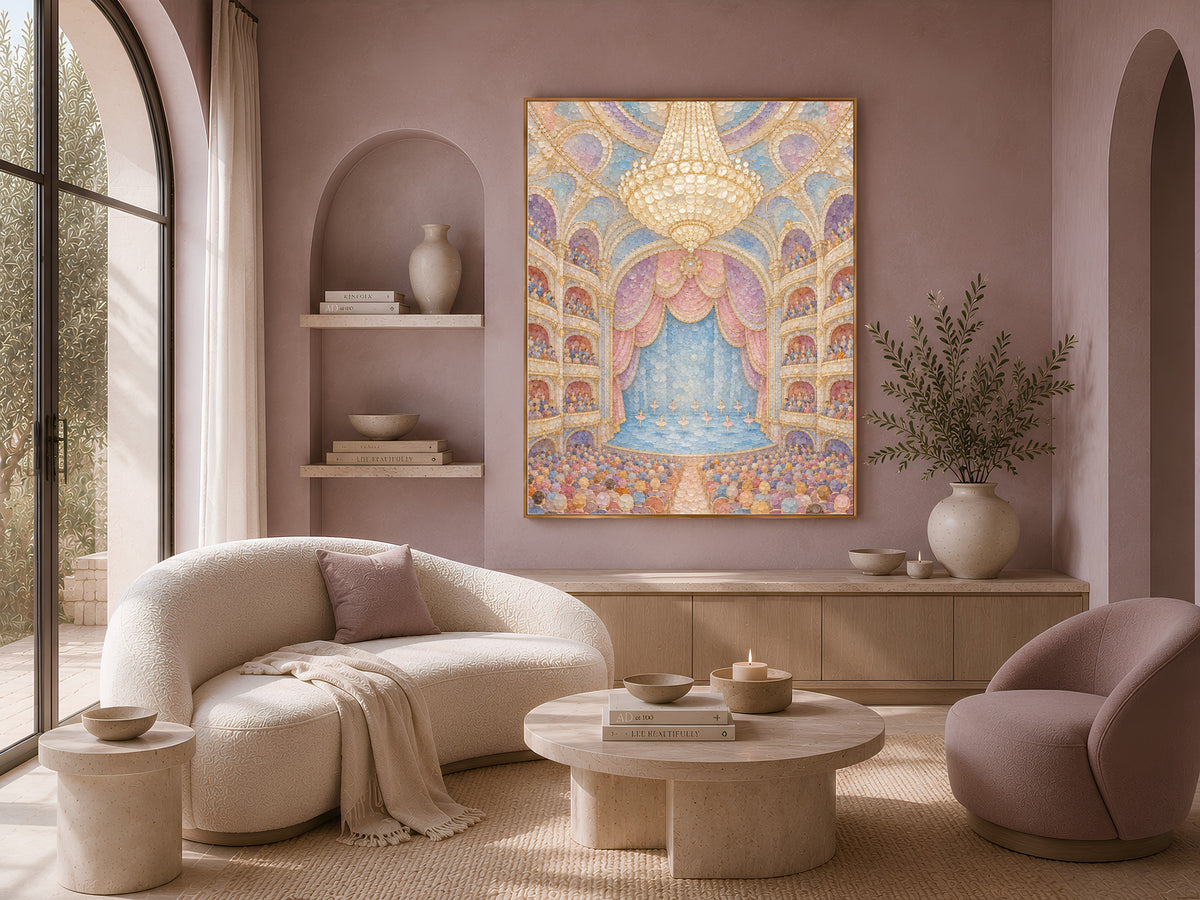 Pastel Ballet Theater Wall Art, Whimsical Mosaic Opera House Print - Digital Download