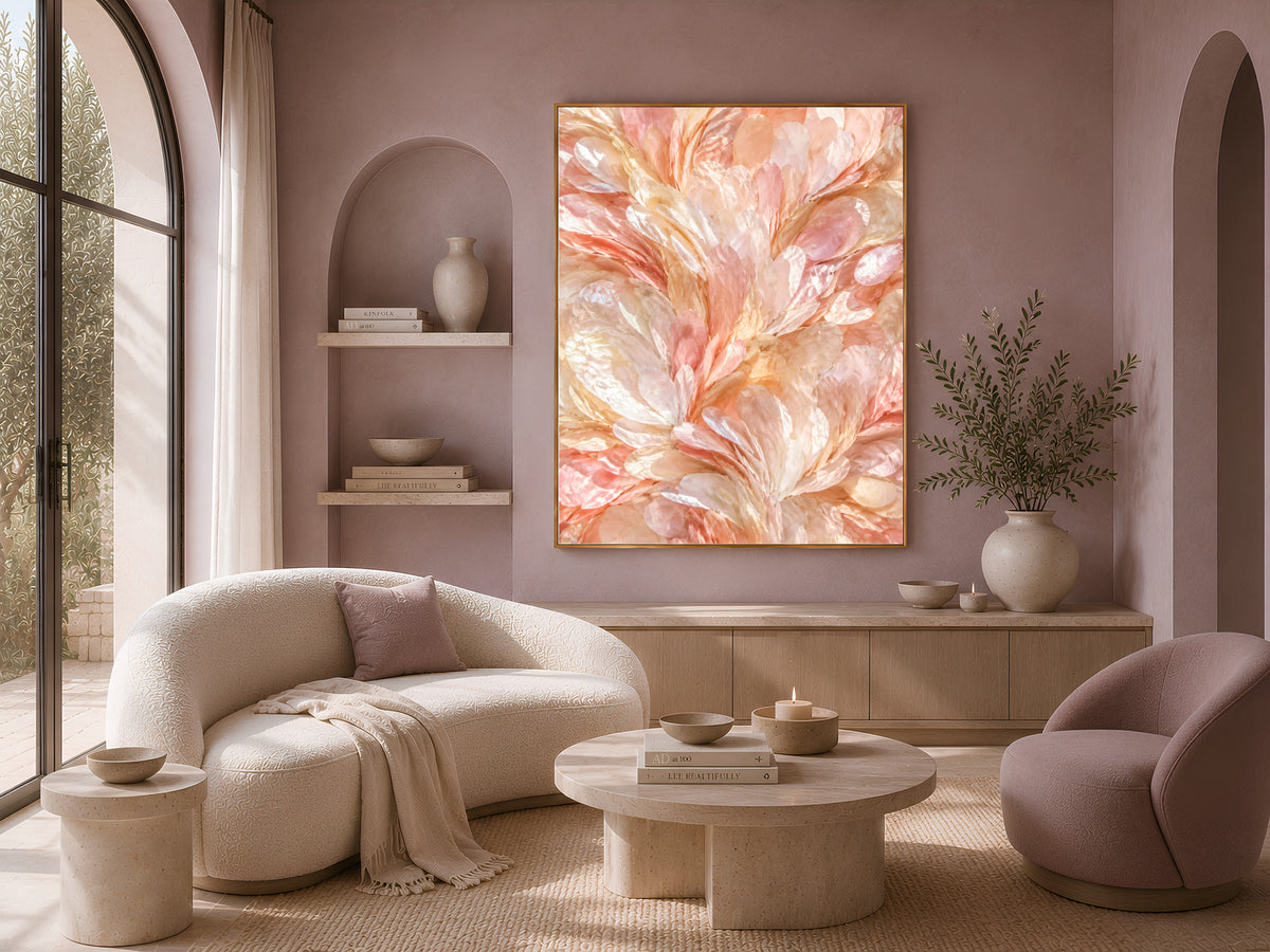Blush Feather Wall Art, Pink Peach Ombre Print - Digital Download