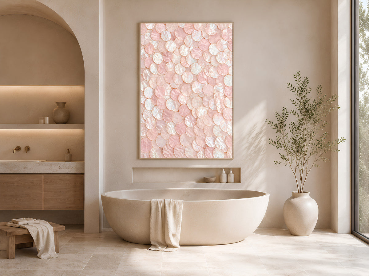 Blush Pink Capiz Shell Wall Art, Soft Pastel Coastal Print - Digital Download