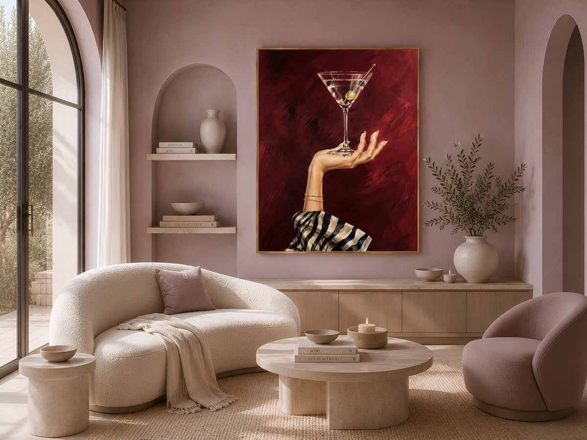 Martini Wall Art, Zebra Print Bar Cart Decor - Digital Download
