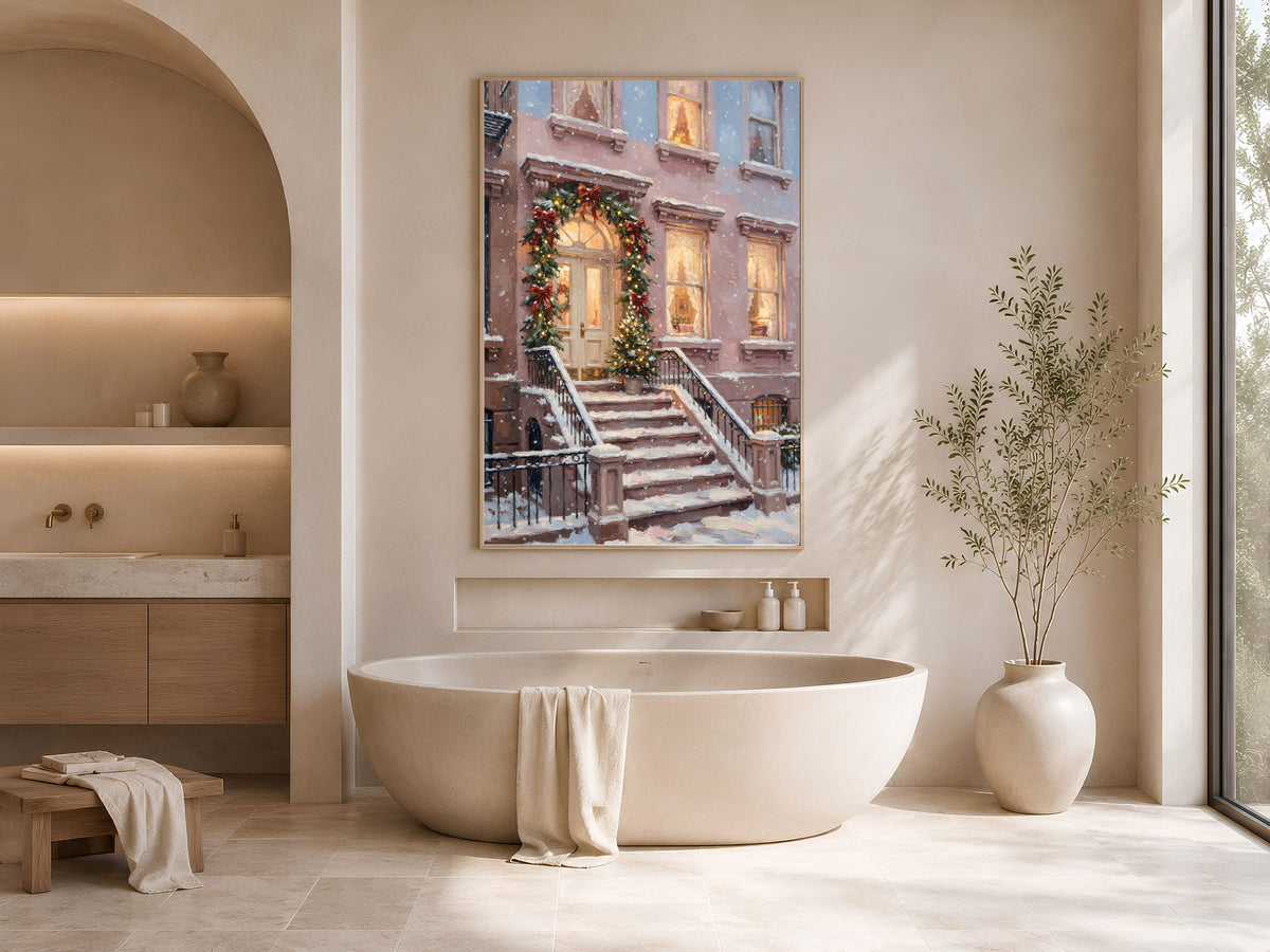 Brownstone Christmas Wall Art, NYC Stoop Print - Digital Download