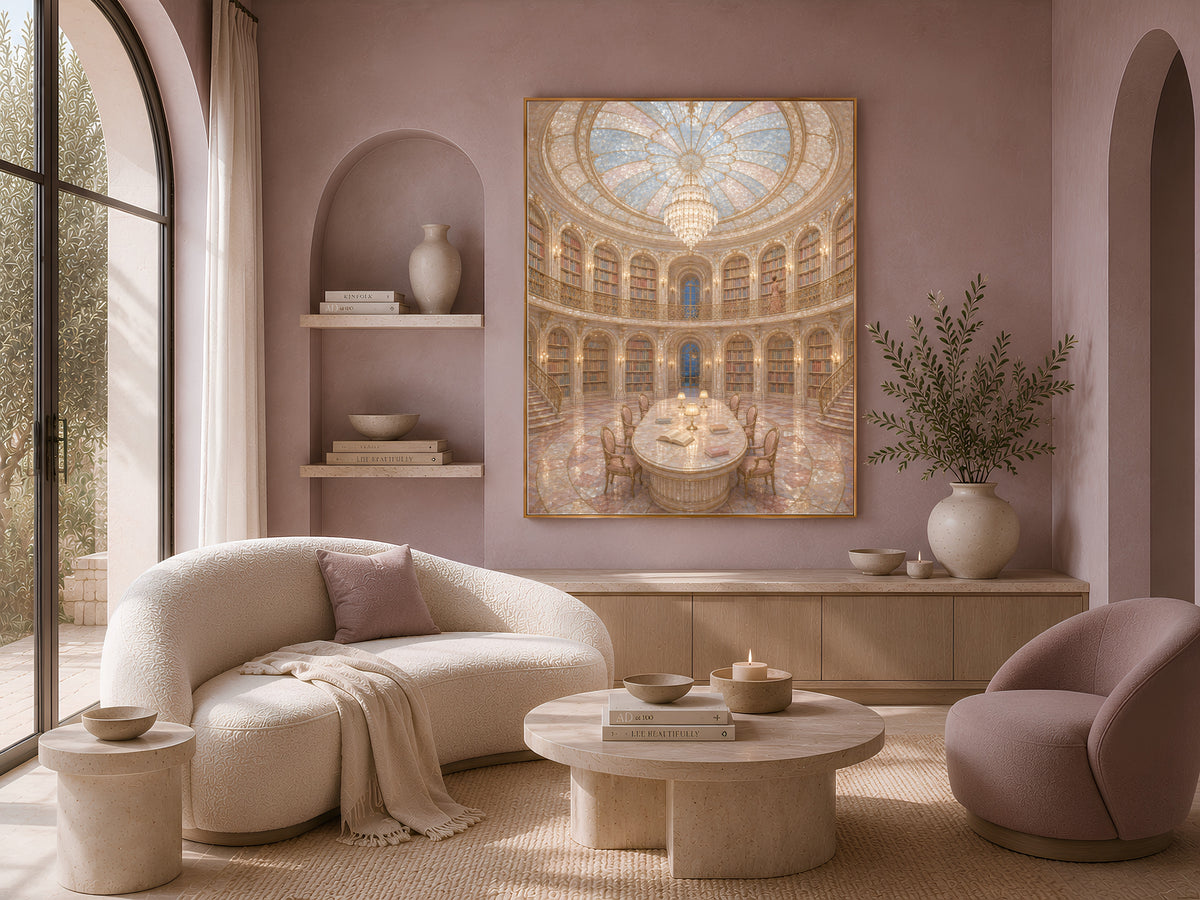 Fantasy Library Wall Art, Opera Aesthetic Print, Dome Ceiling Painting - Digital Download
