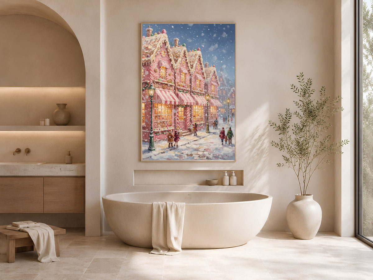 Gingerbread Village Wall Art, Candyland Christmas Street Print - Digital Download