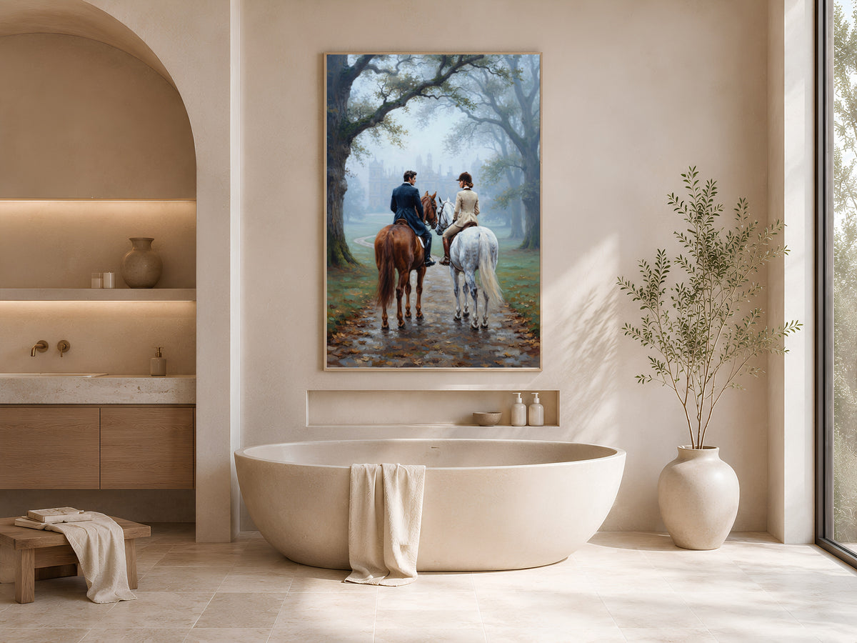 Equestrian Couple Wall Art, Horseback Riding Oil Painting Print - Digital Download