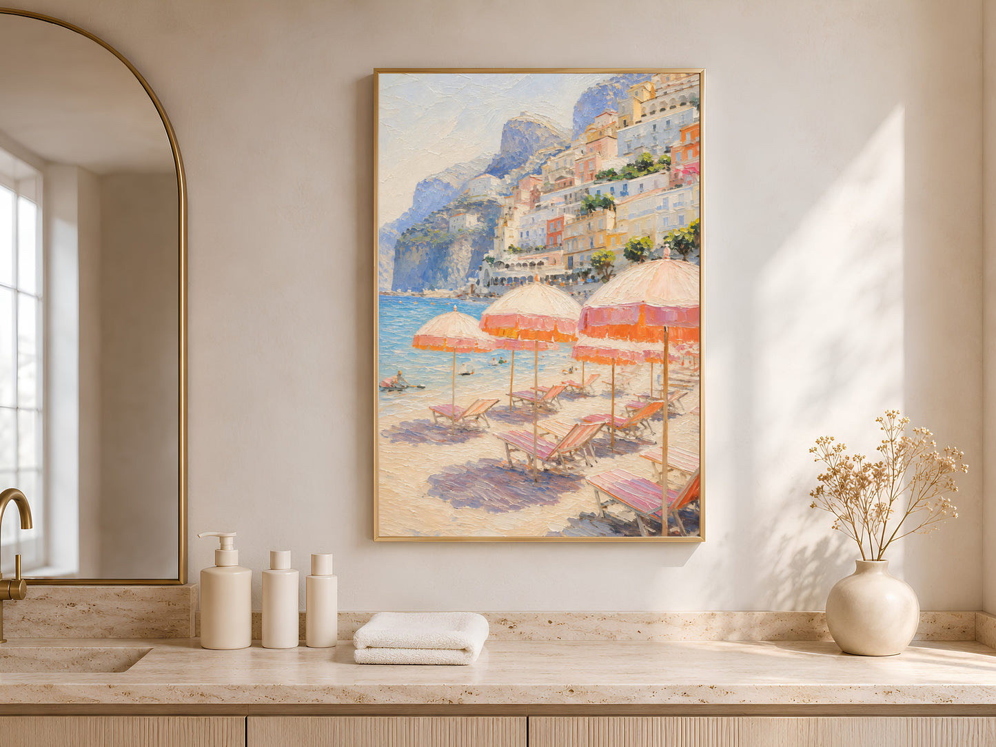 Coral Beach Umbrella Art - Digital Download
