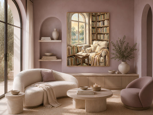 Cozy Library Nook Print, Reading Nook Wall Art - Digital Download