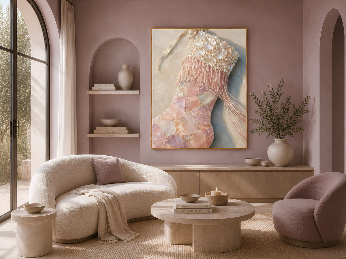 Rose Quartz Christmas Stocking Wall Art, Pearl Pink Print - Digital Download