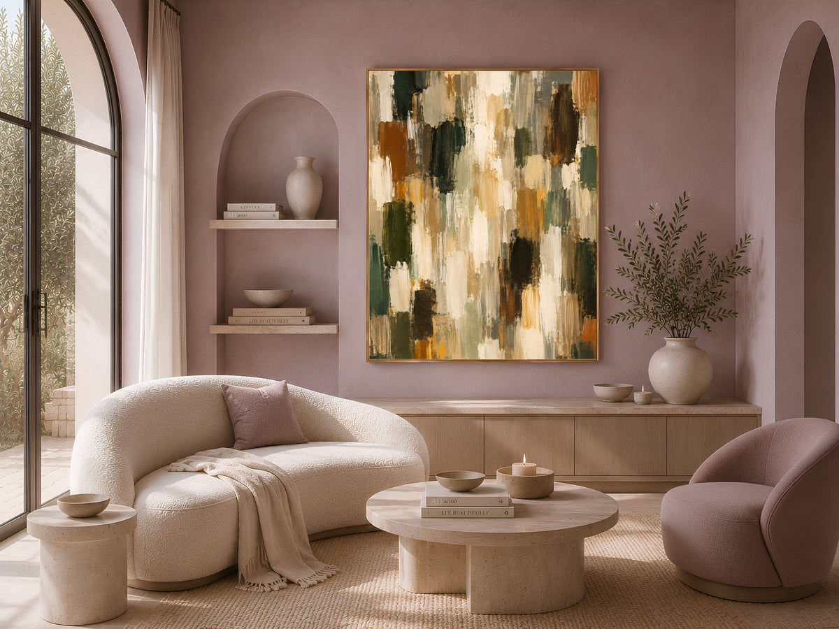 Earth Tone Abstract Wall Art, Terracotta Green Textured Painting - Digital Download