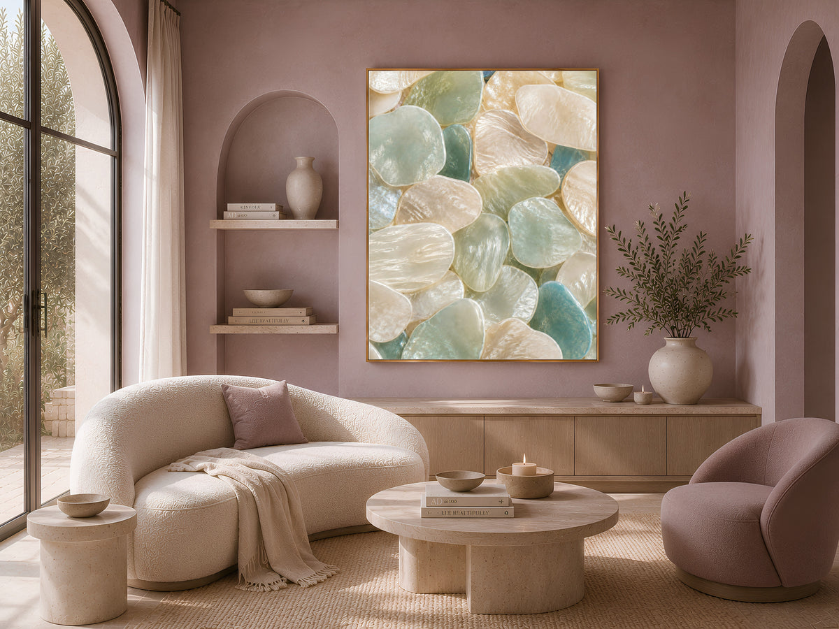 Sea Foam Capiz Shell Wall Art, Mint Cream Ombre Print - Digital Download