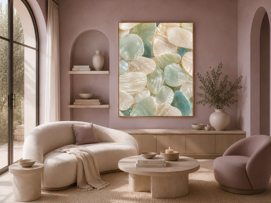 Sea Foam Capiz Shell Wall Art, Mint Cream Ombre Print - Digital Download