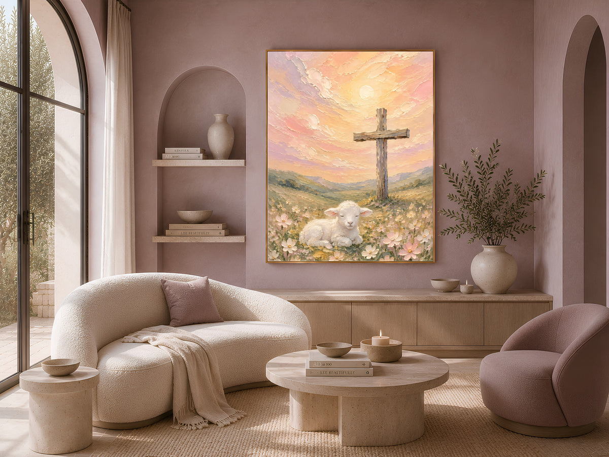 Lamb and Cross Painting, Christian Wall Art - Digital Download