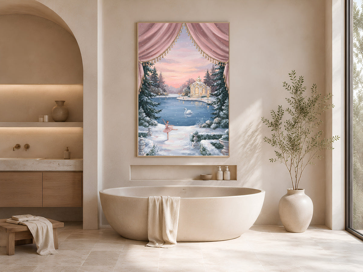 Swan Lake Ballerina Wall Art, Winter Nutcracker Oil Painting Print - Digital Download