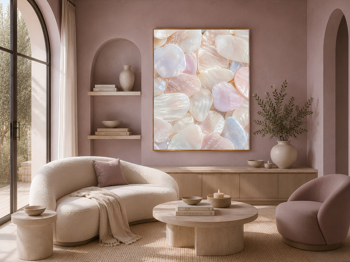 Blush Pearl Capiz Shell Wall Art, Soft Pink Ivory Print - Digital Download