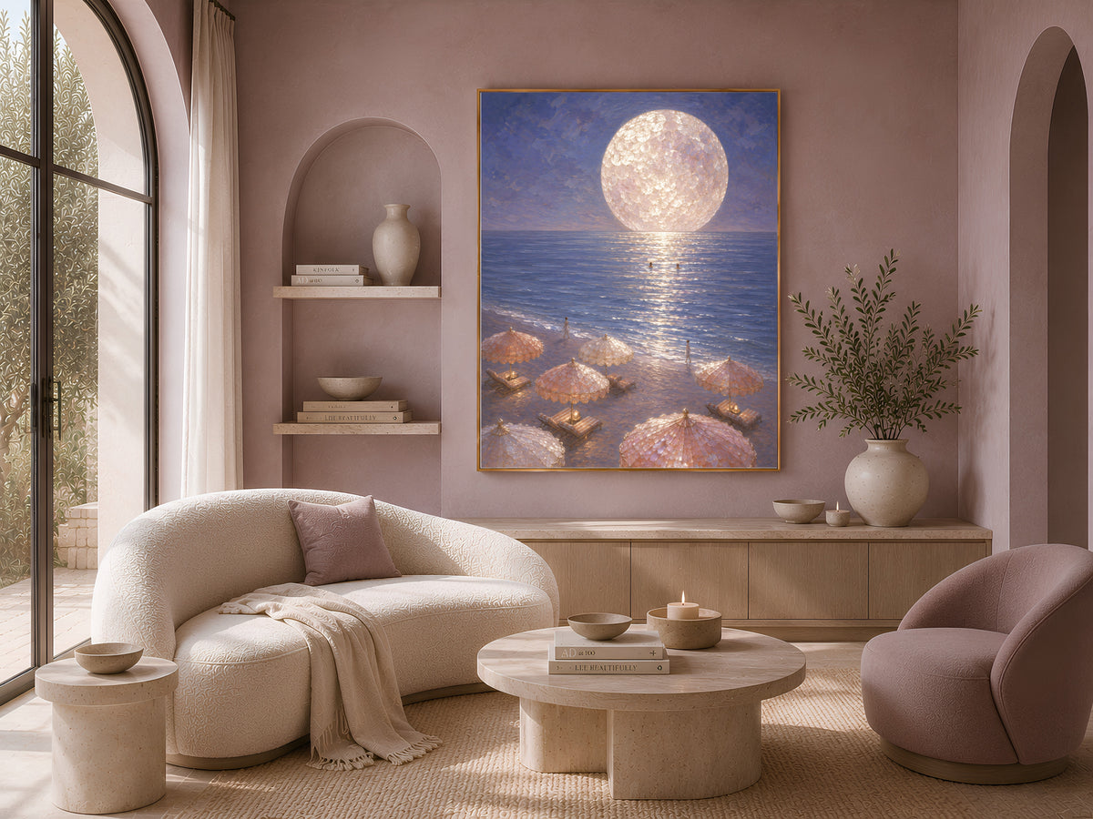 Moonlit Beach Wall Art, Coastal Grandmother Print - Digital Download