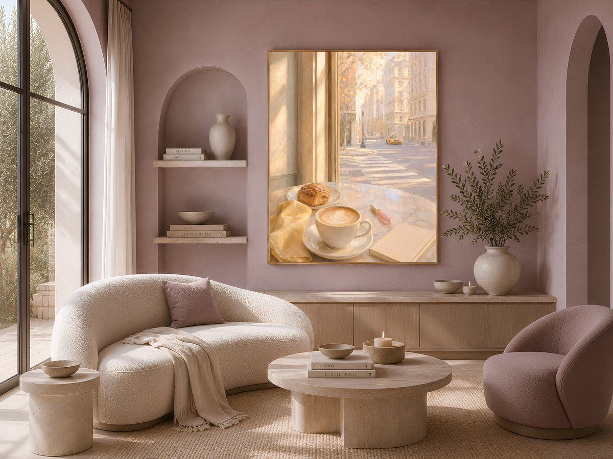 Cafe Window Wall Art, Light Academia Print, Pastel Morning Coffee Painting - Digital Download