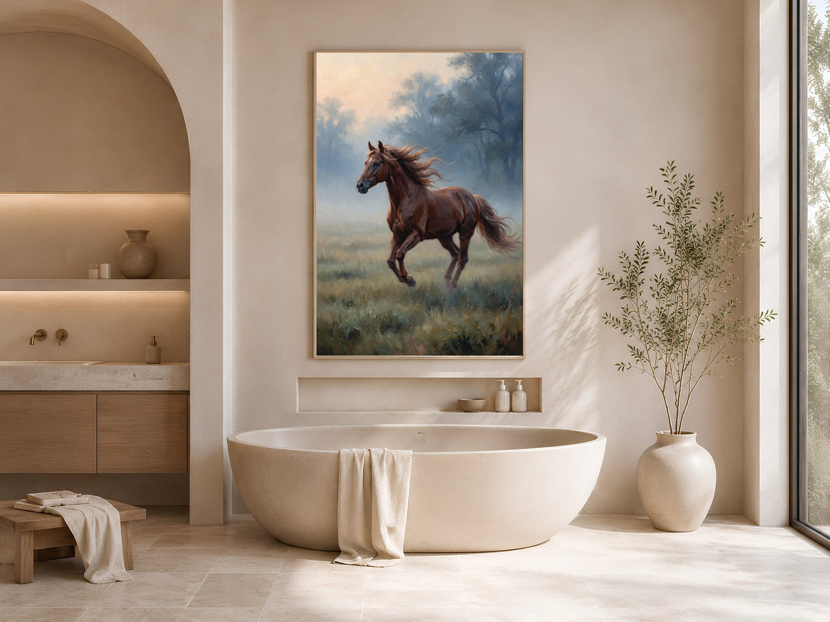 Chestnut Horse Wall Art, Running Horse Oil Painting Print - Digital Download