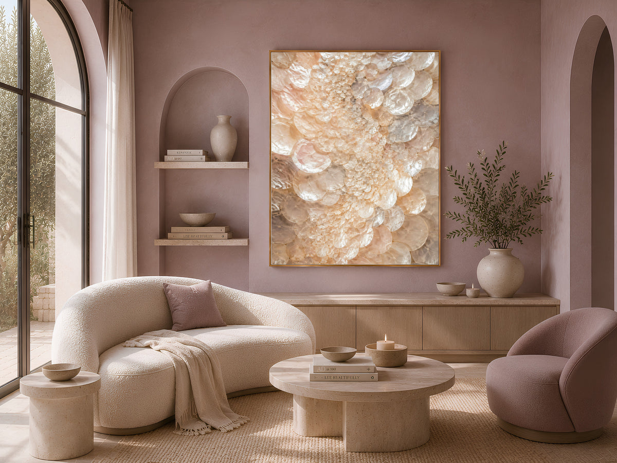 Champagne Druzy Capiz Shell Wall Art, Crystal Cluster Print - Digital Download