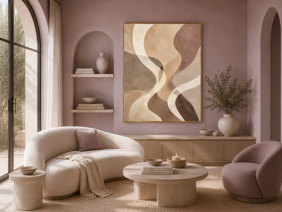 Earth Tone Abstract Wall Art, Wavy Line Print - Digital Download