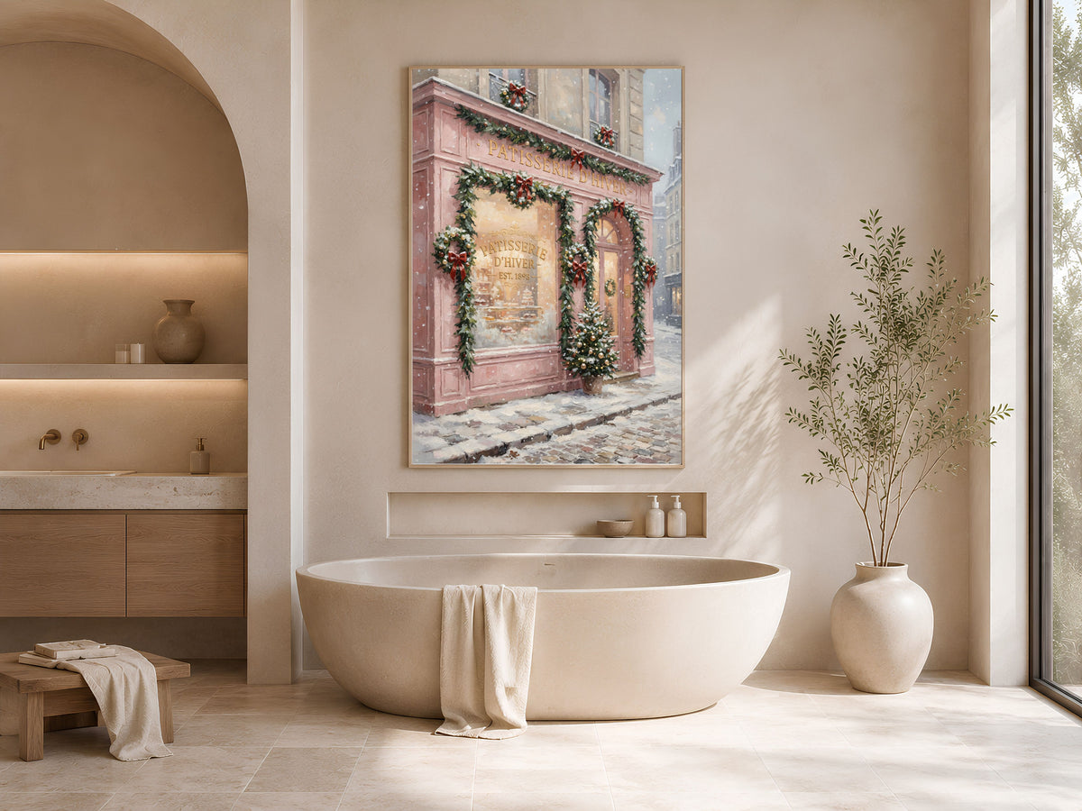 French Patisserie Christmas Print, Pink Paris Bakery Wall Art - Digital Download
