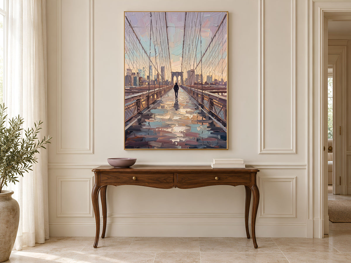 Brooklyn Bridge Wall Art, Impasto Oil Painting Print - Digtal Download