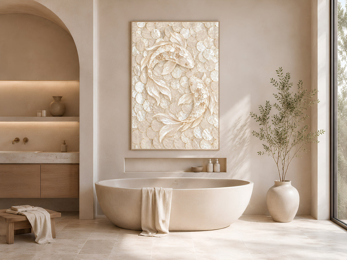 Koi Fish Mosaic Wall Art, Feng Shui Yin Yang Print - Digital Download