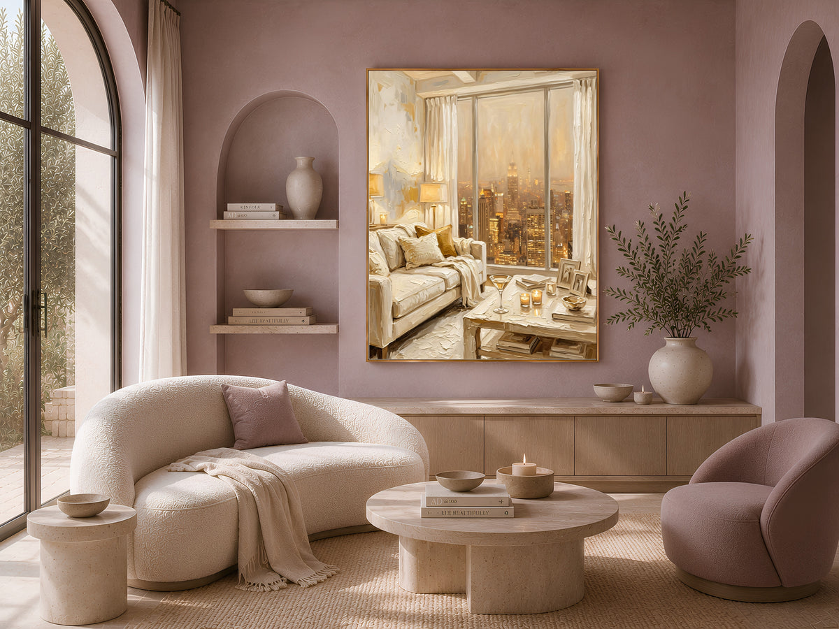 NYC Apartment View Wall Art, Cozy New York Skyline Print - Digital Download