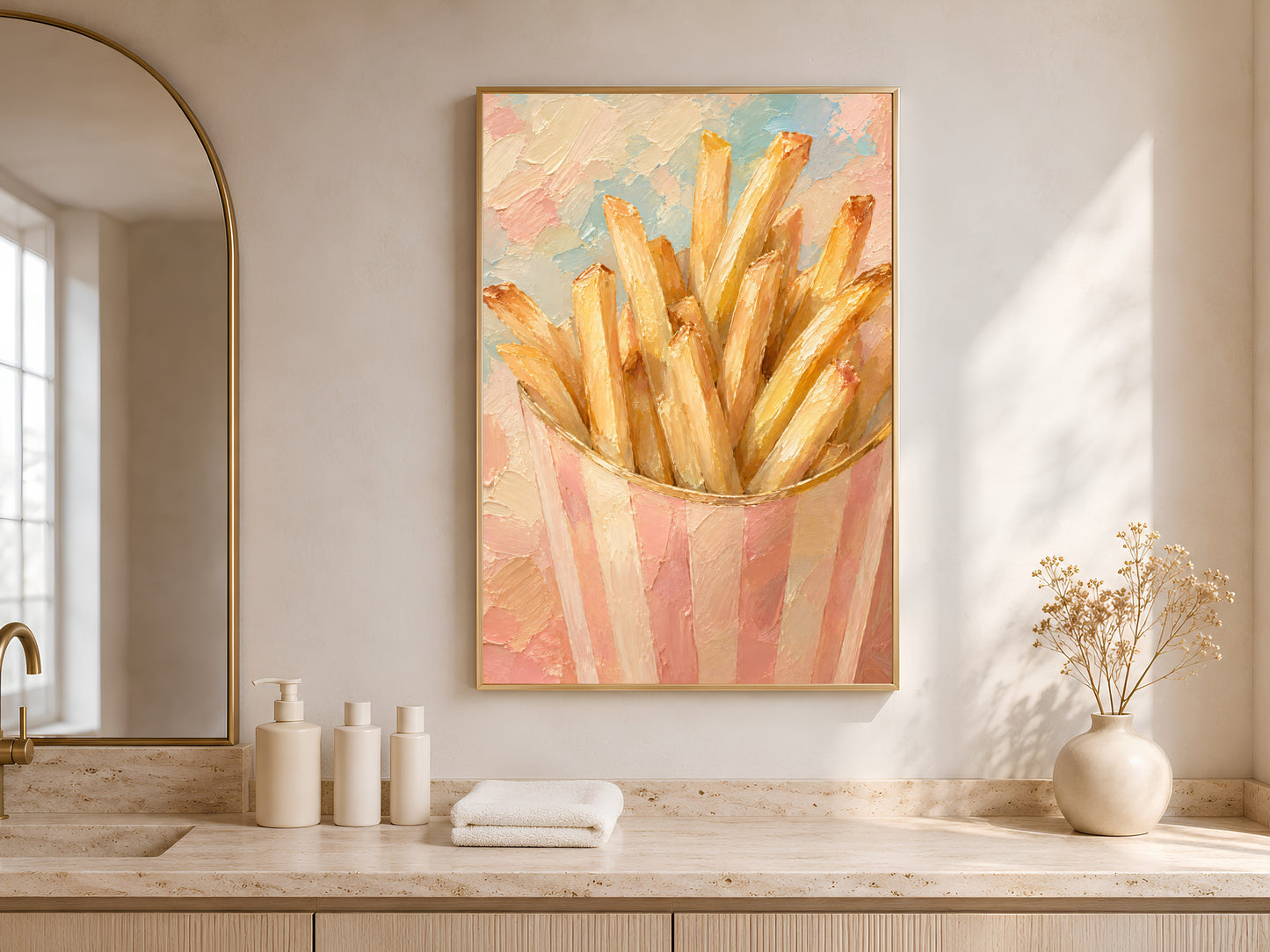 French Fries Wall Art Print, Impasto Oil Painting - Digital Download