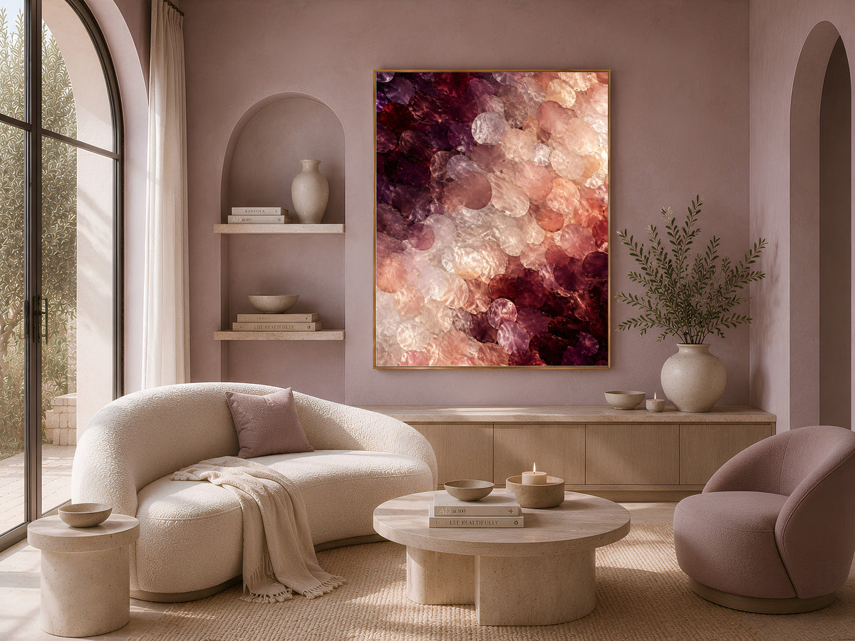 Merlot Capiz Shell Wall Art, Moody Wine Ombre Print - Digital Download