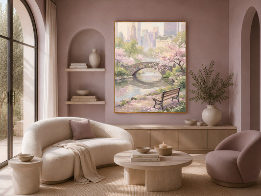Central Park Cherry Blossom Print, Gapstow Bridge NYC Spring Wall Art - Digital Download
