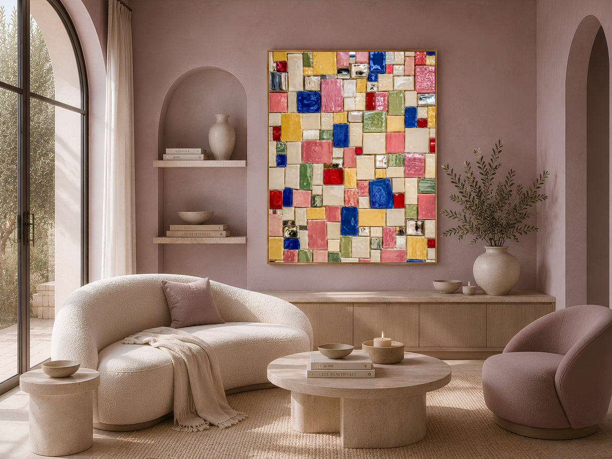 Colorful Mosaic Tile Wall Art, Mediterranean Ceramic Print - Digital Download