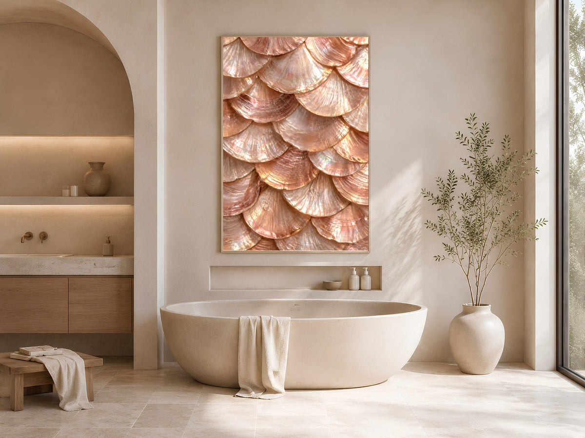 Rose Gold Capiz Shell Wall Art, Iridescent Mother of Pearl Print - Digital Download