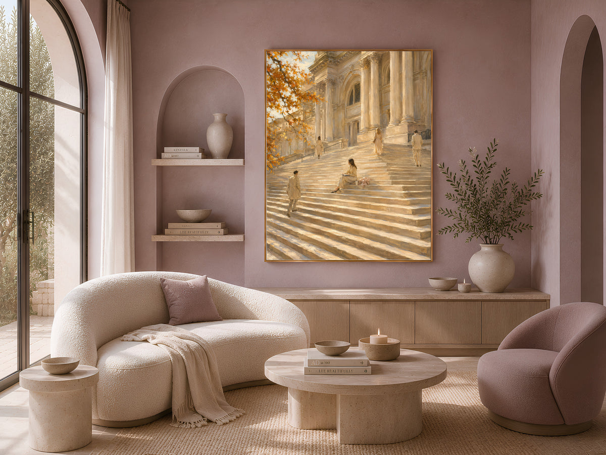 Light Academia Wall Art, Museum Steps Print, Old Money Aesthetic Painting - Digital Download