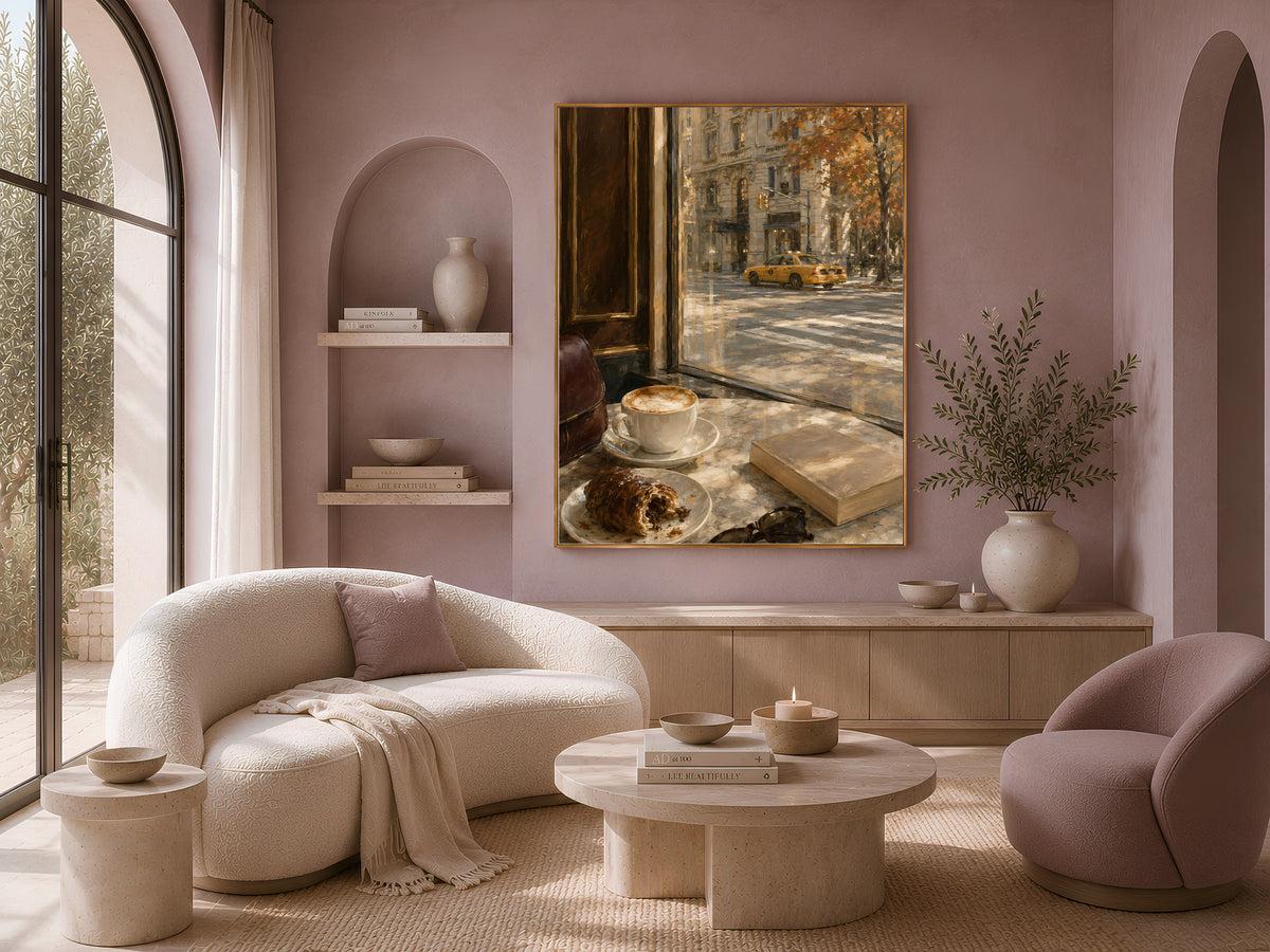 Autumn in New York Wall Art, Cozy Cafe Print, NYC Coffee Shop Painting - Digital Download