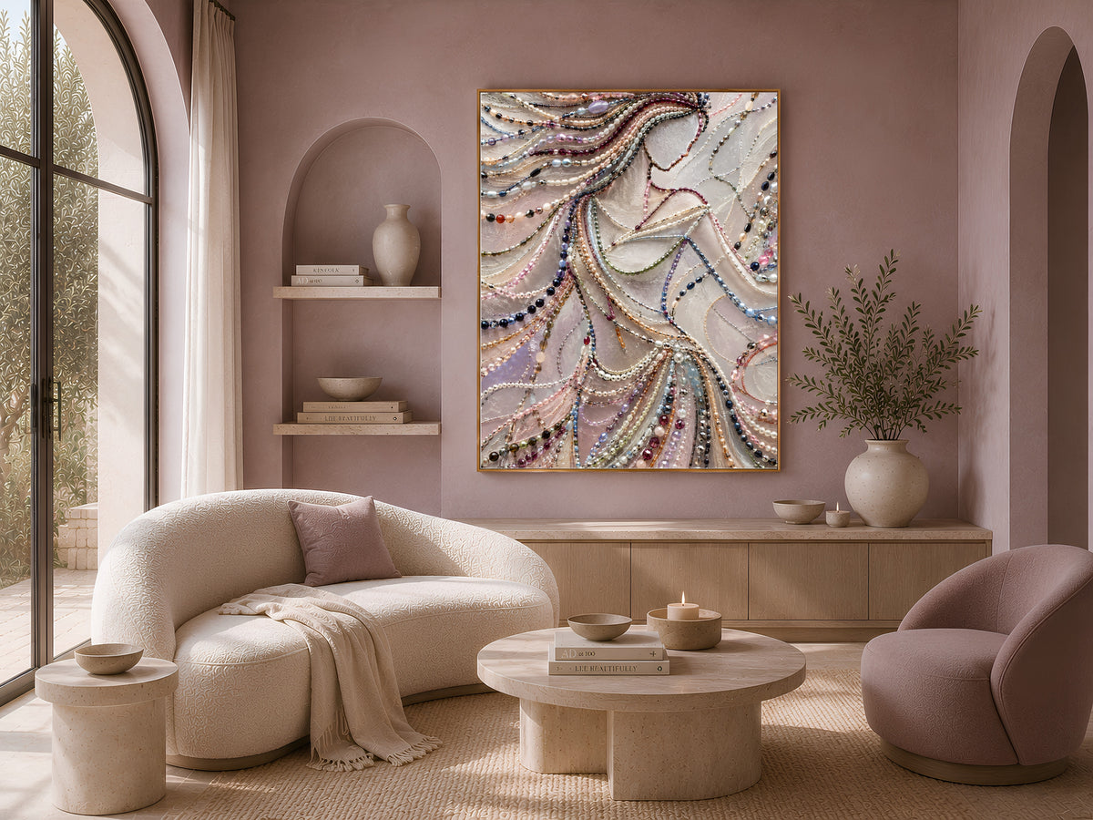 Pearl Beaded Woman Wall Art, Elegant Jewelry Portrait Print - Digital Download