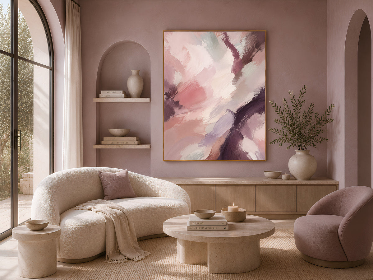 Plum Mauve Abstract Wall Art, Moody Blush Pink Painting - Digital Download