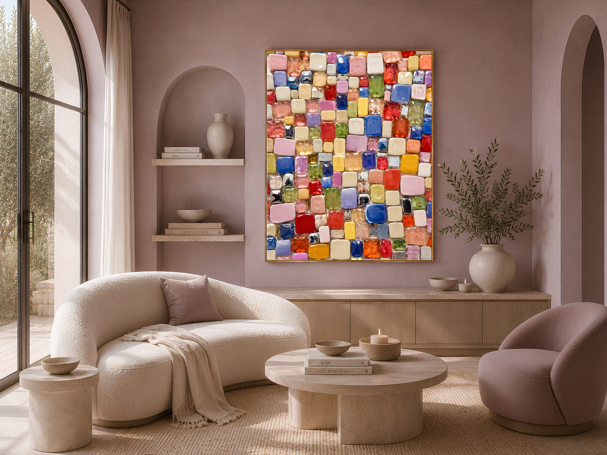 Colorful Glass Gem Wall Art, Candy Bead Mosaic Print - Digital Download