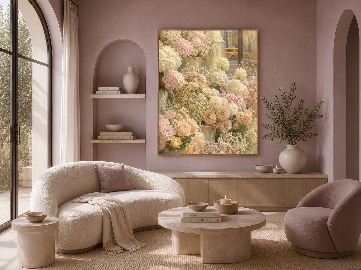 Flower Market Wall Art, Pastel Floral Print, Painterly City Flowers Painting - Digital Download