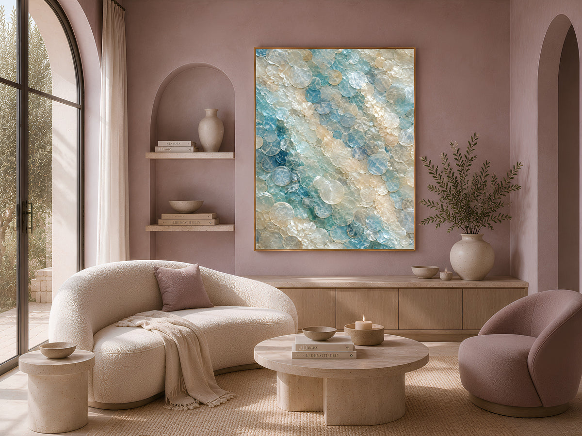 Sea Glass Capiz Shell Wall Art, Aegean Blue Ombre Print - Digital Download