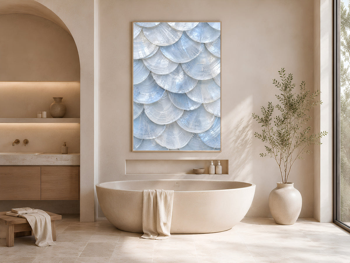 Blue Capiz Shell Wall Art, Icy Coastal Mosaic Print - Digital Download
