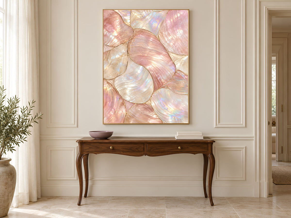 Pearlescent Pink Wall Art, Mother of Pearl Style Abstract Print, Iridescent Shell Pattern, Digital Download